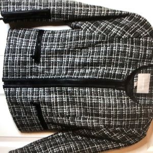Banana republic gray black petite tweed zipper blazer